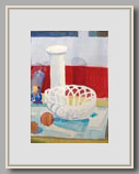 TULIP VASE, CERAMIC BASKET AND ORANGES   2004   watercolor   14¼"x10"
